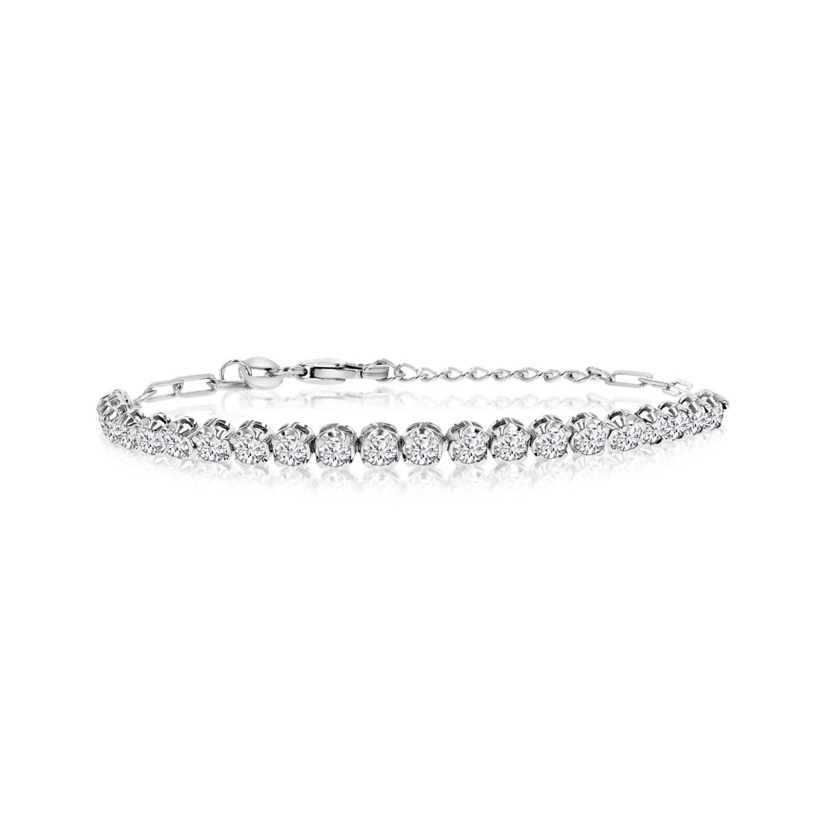 Sterling Silver Rhodium 3MM Polished WhiteCZ Tennis & Paperclip 7+1'' Bracelet