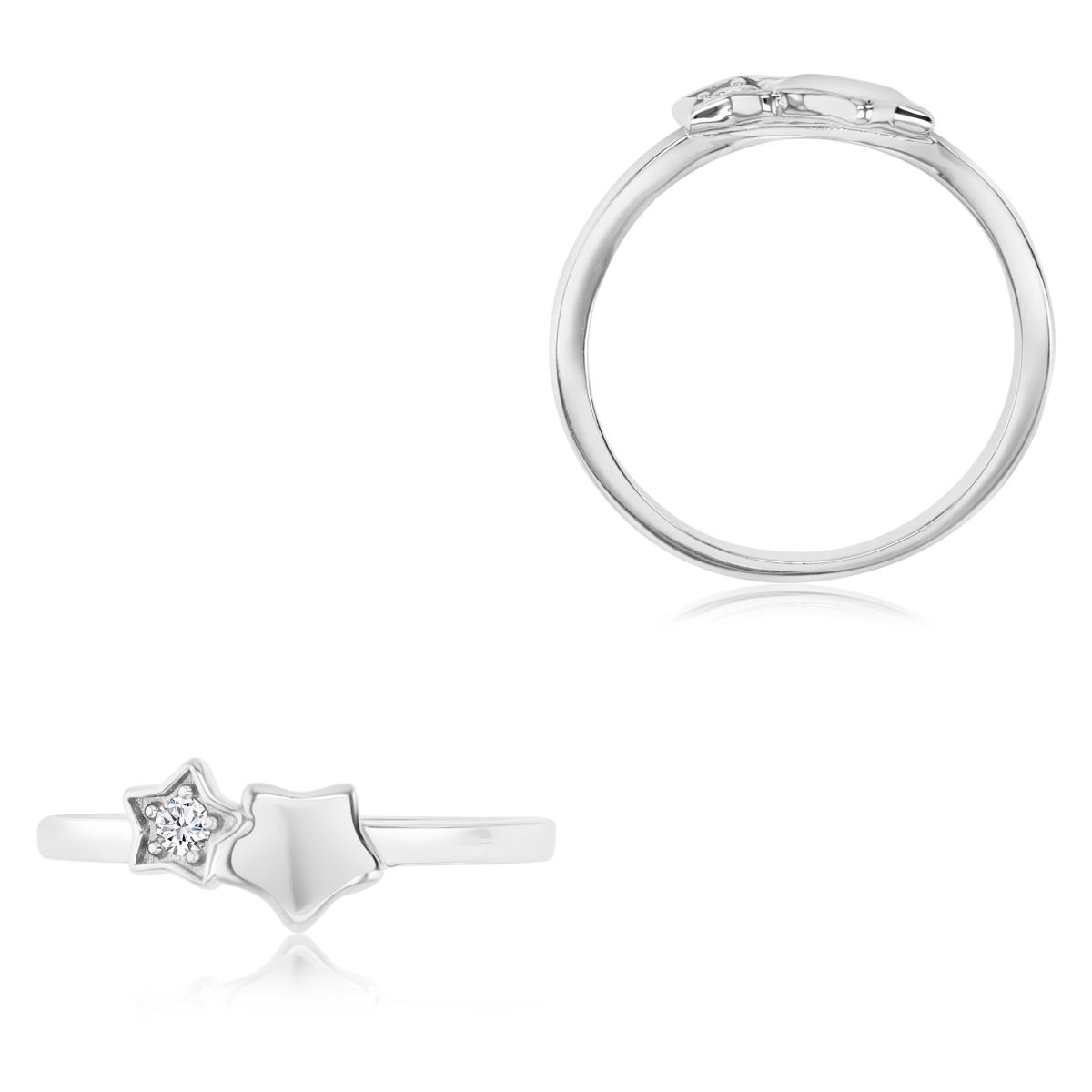 Sterling Silver Rhodium White CZ Double Star Ring