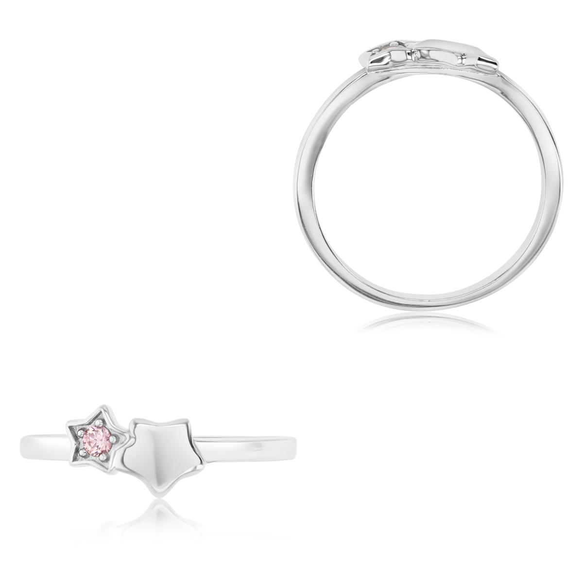 Sterling Silver Rose Pink CZ Double Star Ring