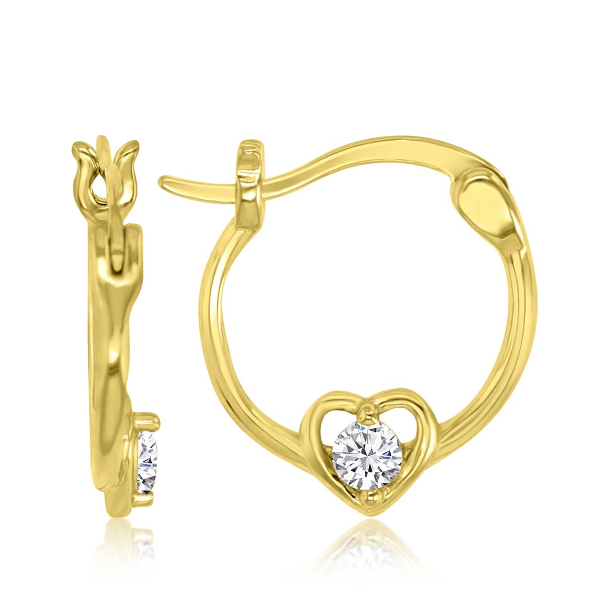 Sterling Silver Yellow 1M Polished White CZ Heart Hoop Earring