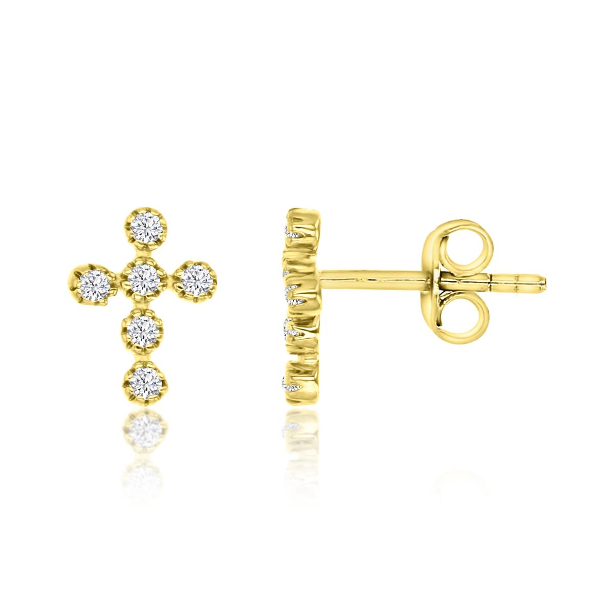 Sterling Silver Yellow 1M 7X5MM Polished White CZ Pave Cross Stud Earring