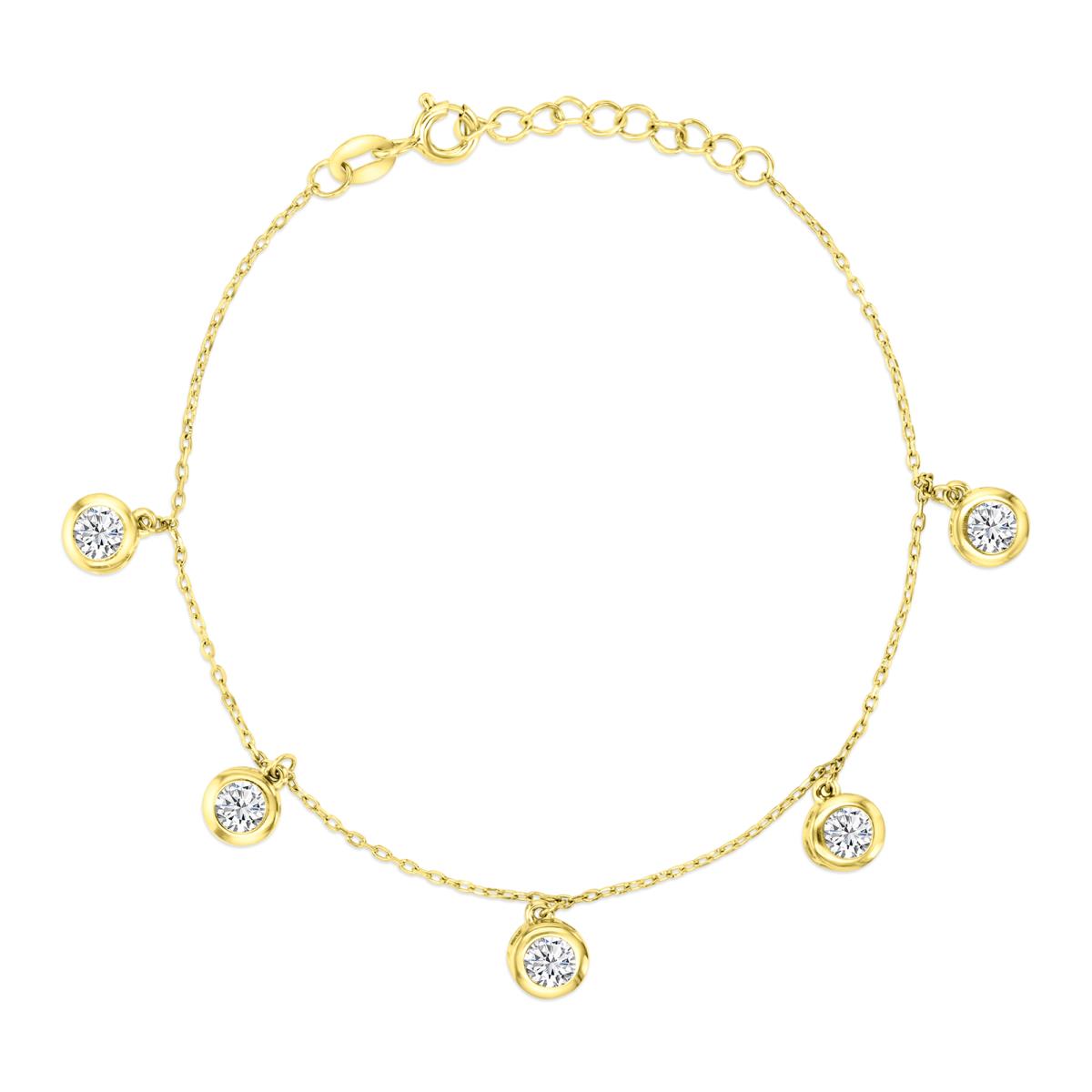 Sterling Silver Yellow 1M  6mm Polished White CZ Bezel Dangling 7+1" Bracelet