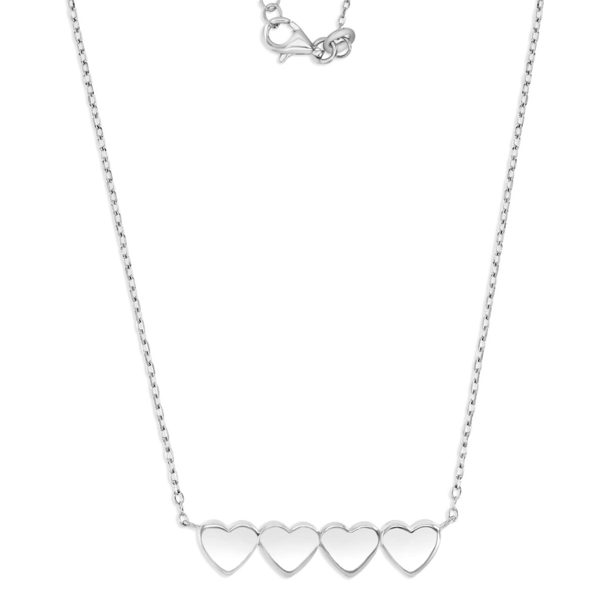 Sterling Silver White 6mm Polished Four Heart 16+2" Necklace