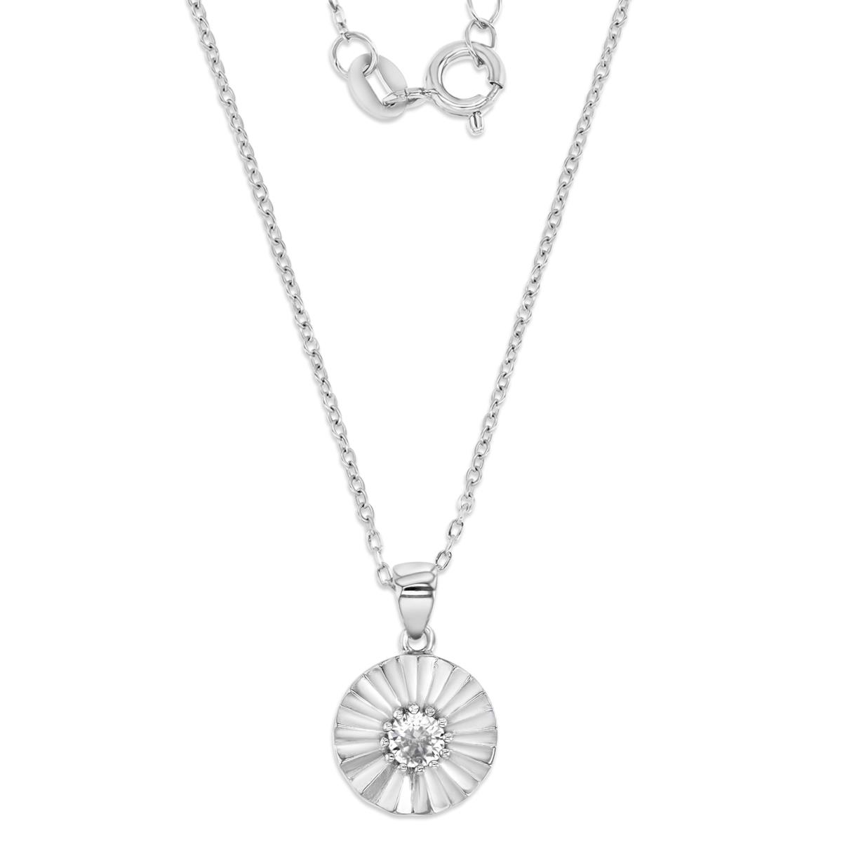 Sterling Silver Rhodium 18mm Polished Cr White Sapphire Sunflower 16+2" Necklace