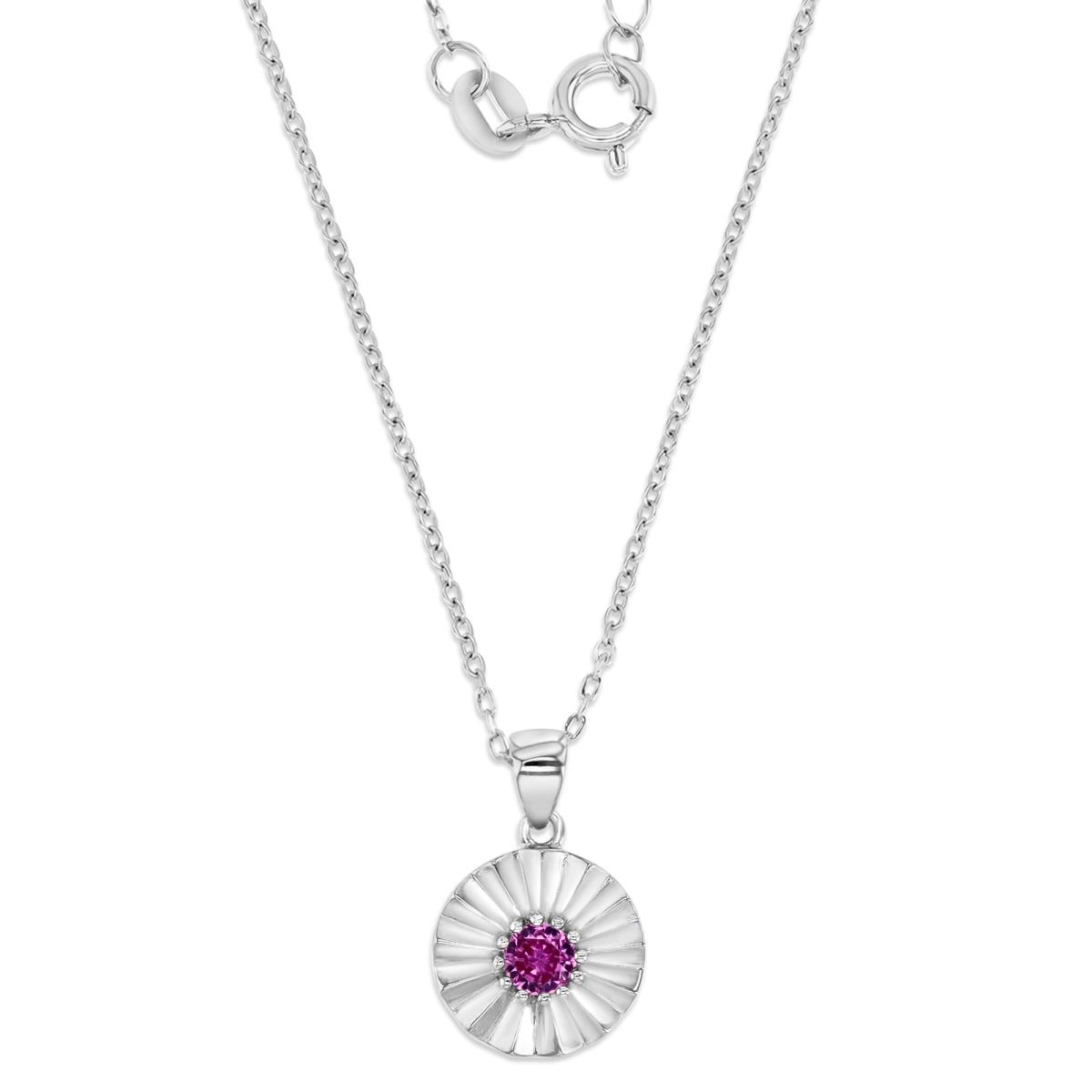 Sterling Silver Rhodium 18mm Polished Cr Ruby Sunflower 16+2" Necklace