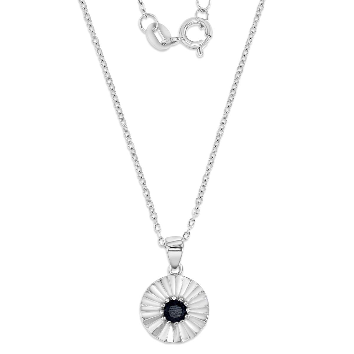 Sterling Silver Rhodium 18mm Polished Black Spinel Sunflower 16+2" Necklace