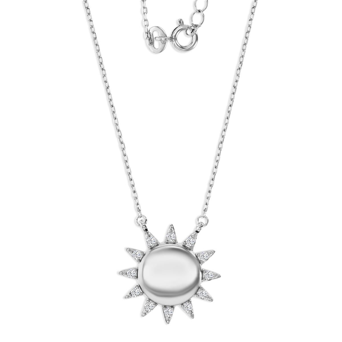 Sterling Silver Rhodium 25MM Polished White CZ Sun16+2'' Necklace