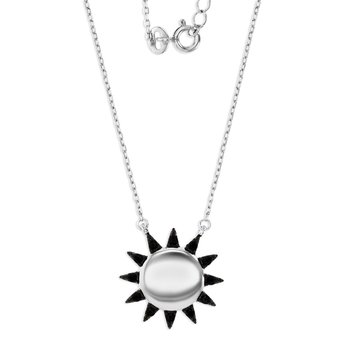 Sterling Silver 25MM Rhodium Polished Black Spinel Sun16+2'' Necklace