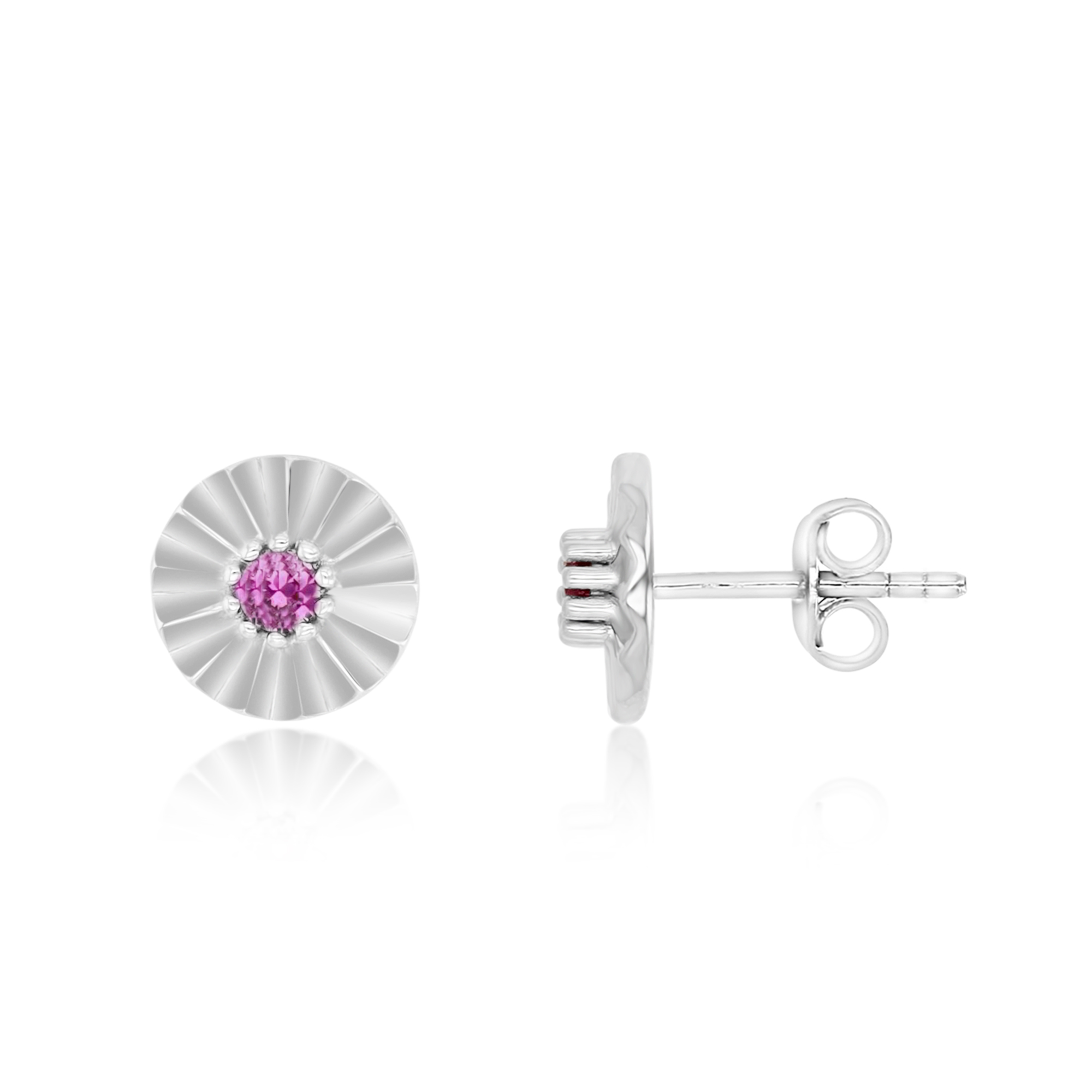 Sterling Silver Rhodium Polished Cr Ruby Sunflower Stud Earring