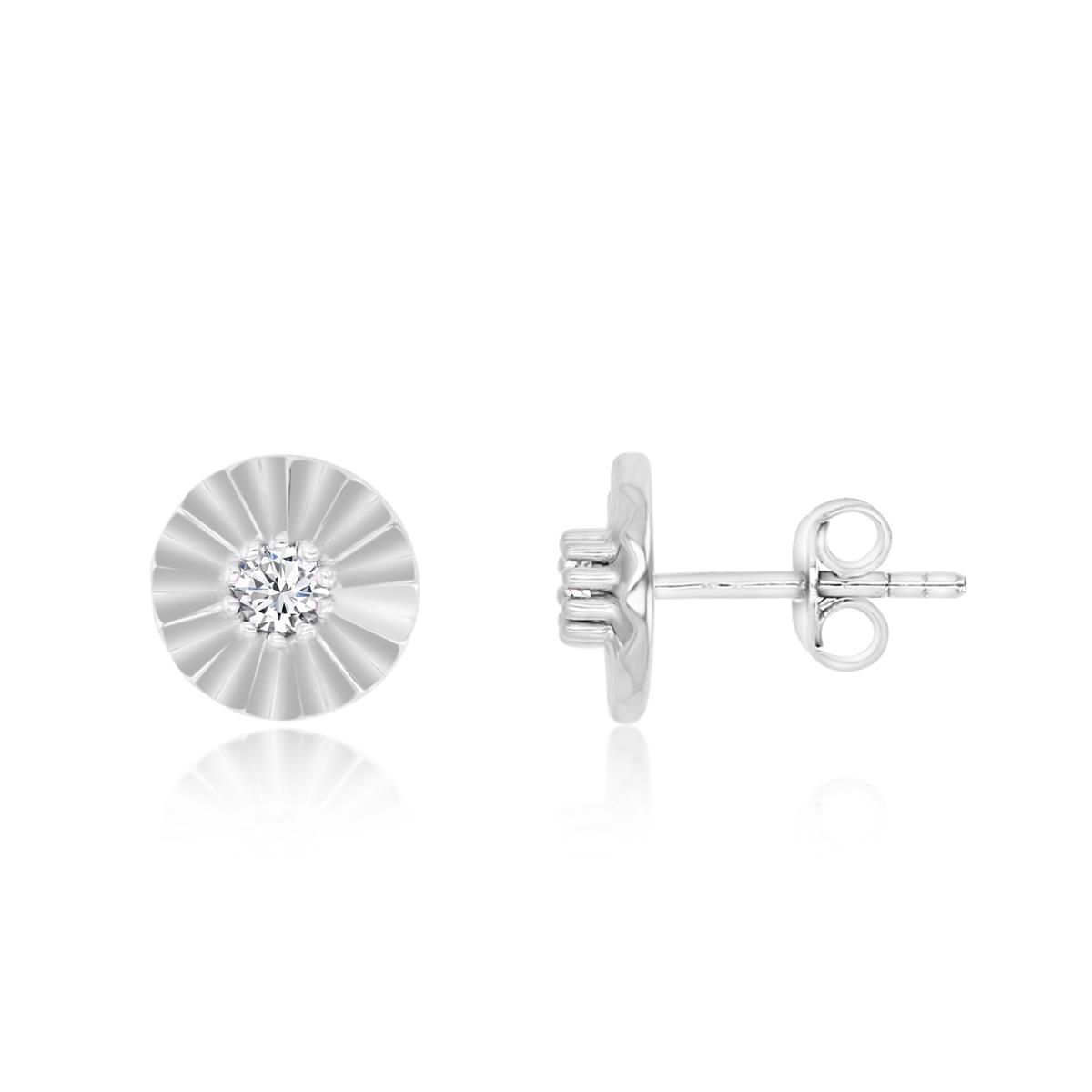 Sterling Silver Rhodium Polished Cr White Sapphire Sunflower Stud Earring