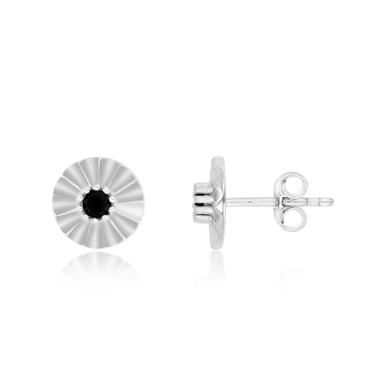Sterling Silver Rhodium Polished Black Spinel Sunflower Stud Earring