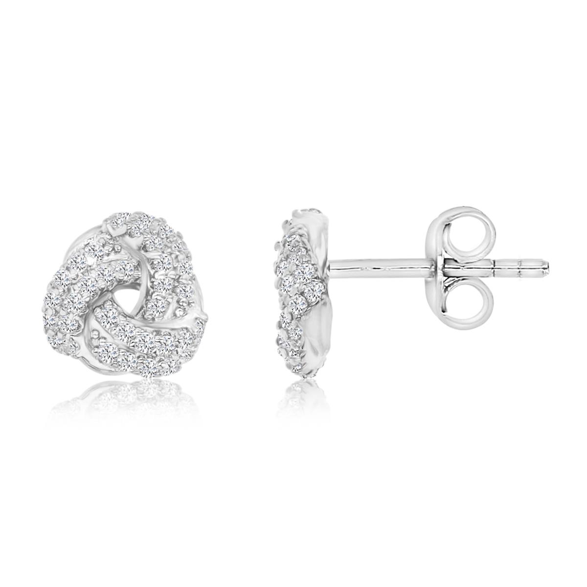 Sterling Silver Rhodium 8MM Polished White CZ Pave Love Knot Stud Earring
