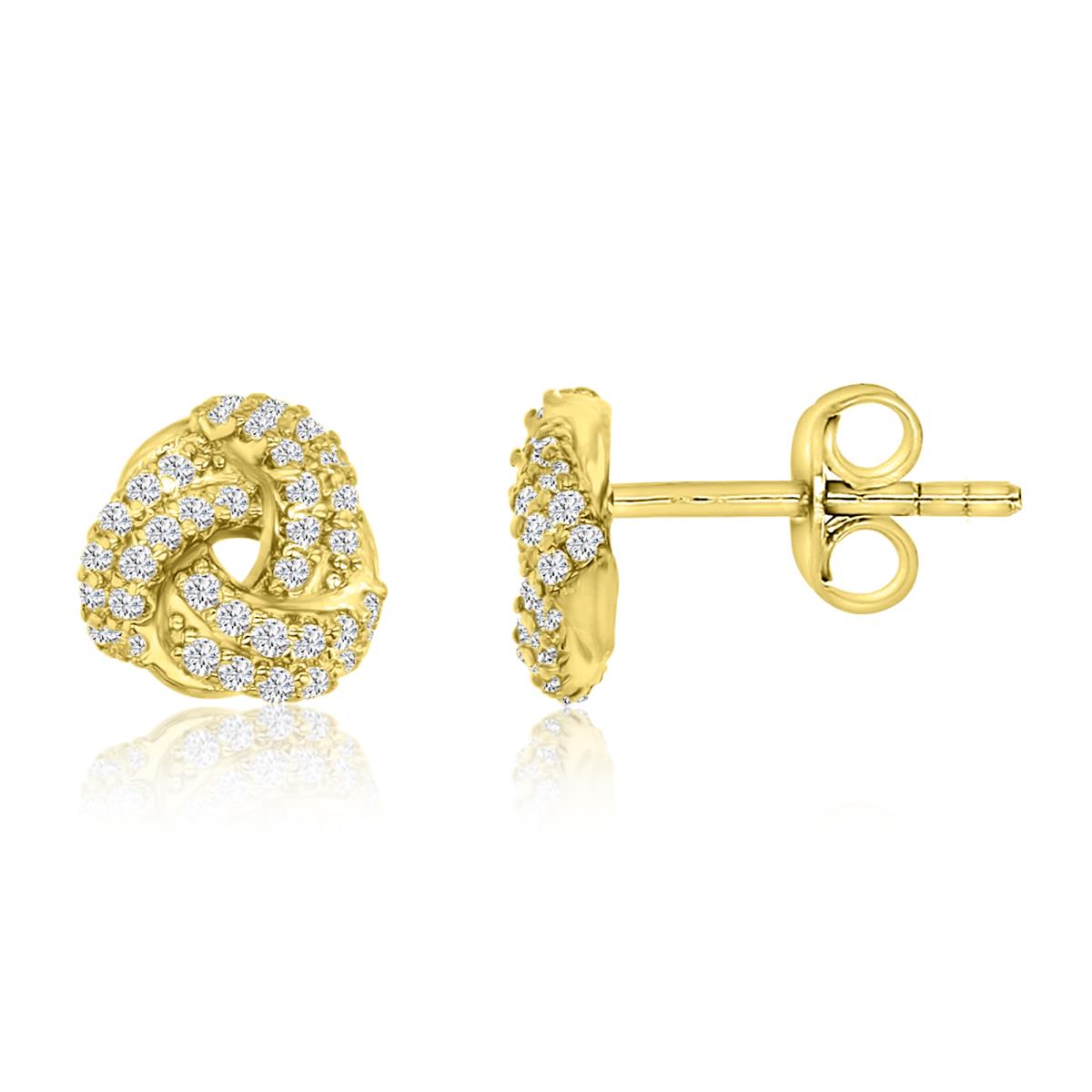 Sterling Silver Yellow 8MM Polished White CZ Pave Love Knot Stud Earring