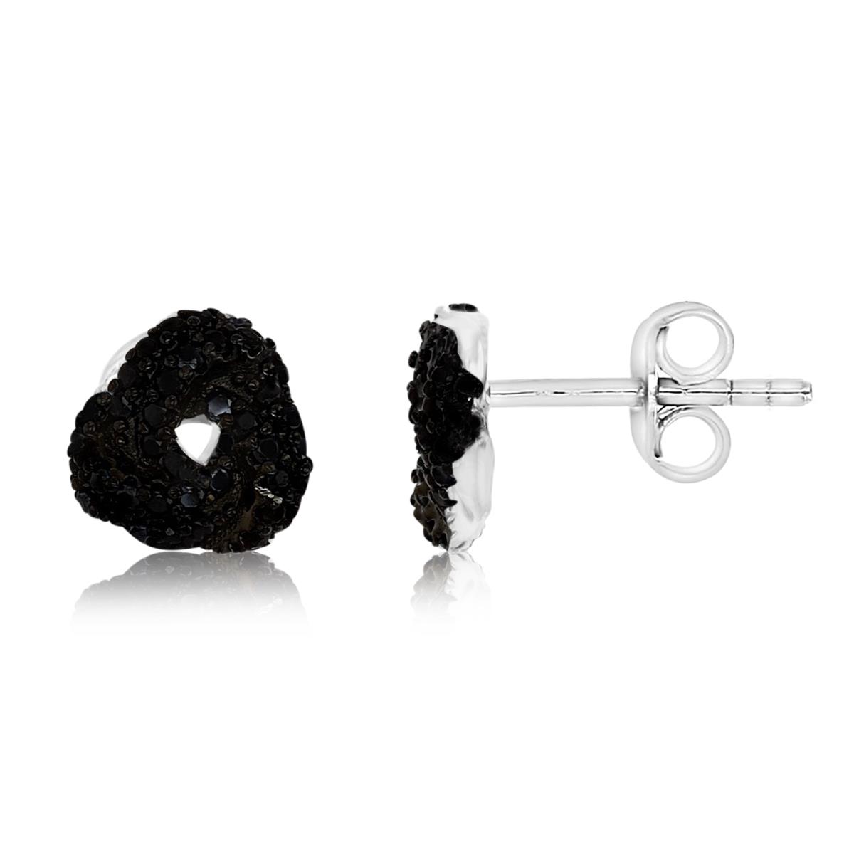 Sterling Silver Rhodium 8MM Polished Cr Black Spinel Pave Love Knot Stud Earring
