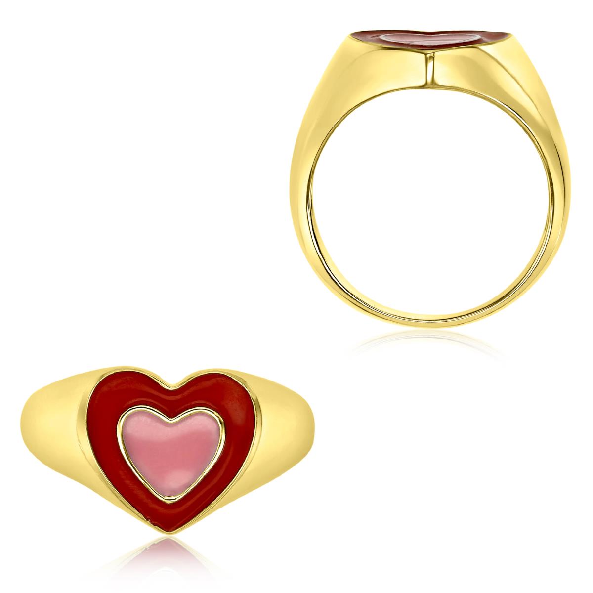 Sterling Silver Yellow Polished Red & Pink Enamel Heart Ring