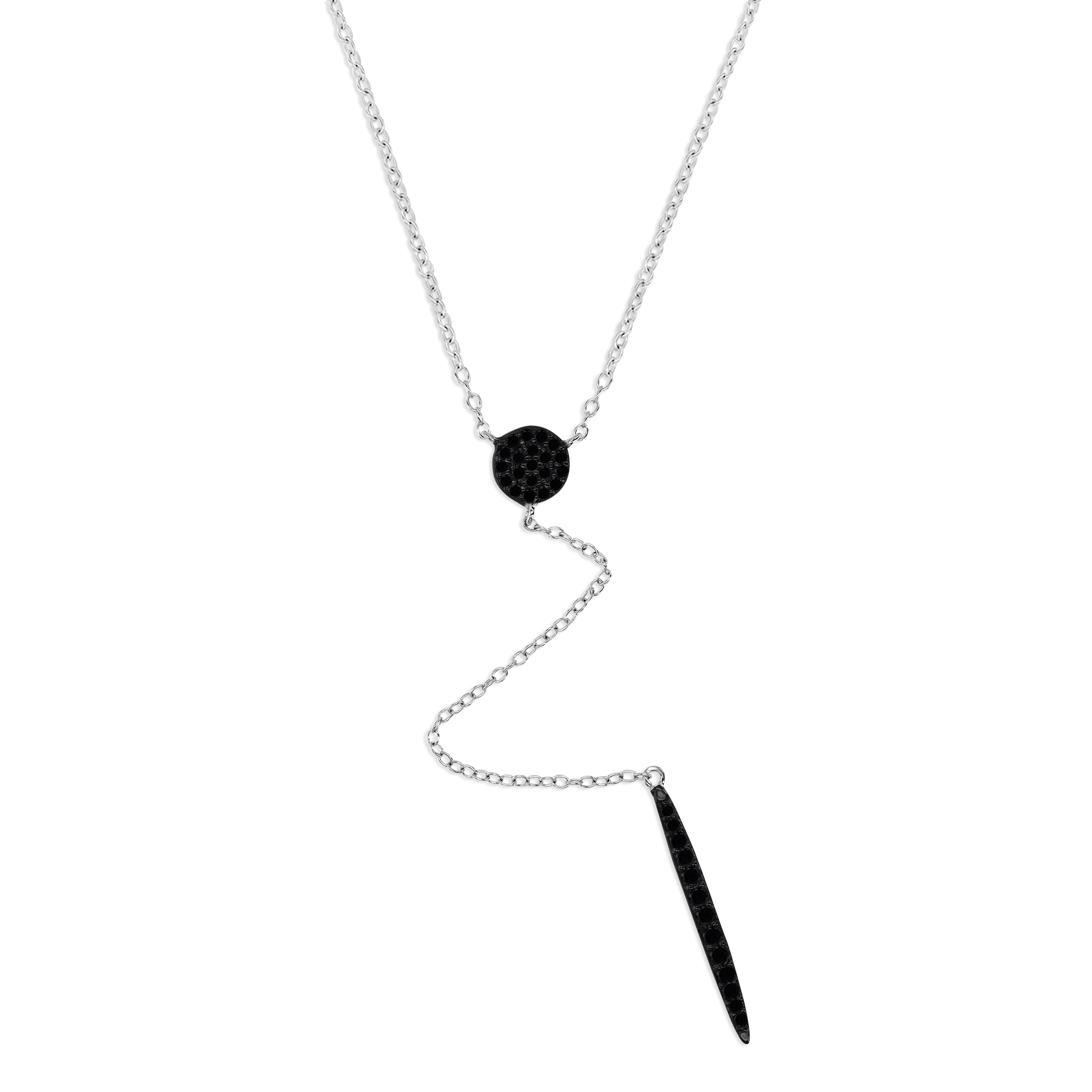 Sterling Silver Rhodium 6MM Polished Black Spinel Pave 'Y' 18+2 Necklace