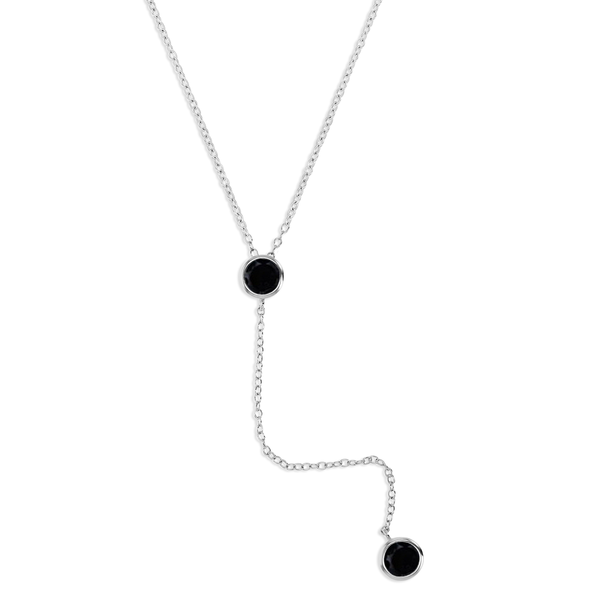 Sterling Silver Rhodium 6MM Polished Black Spinel 'Y' 18+2'' Necklace