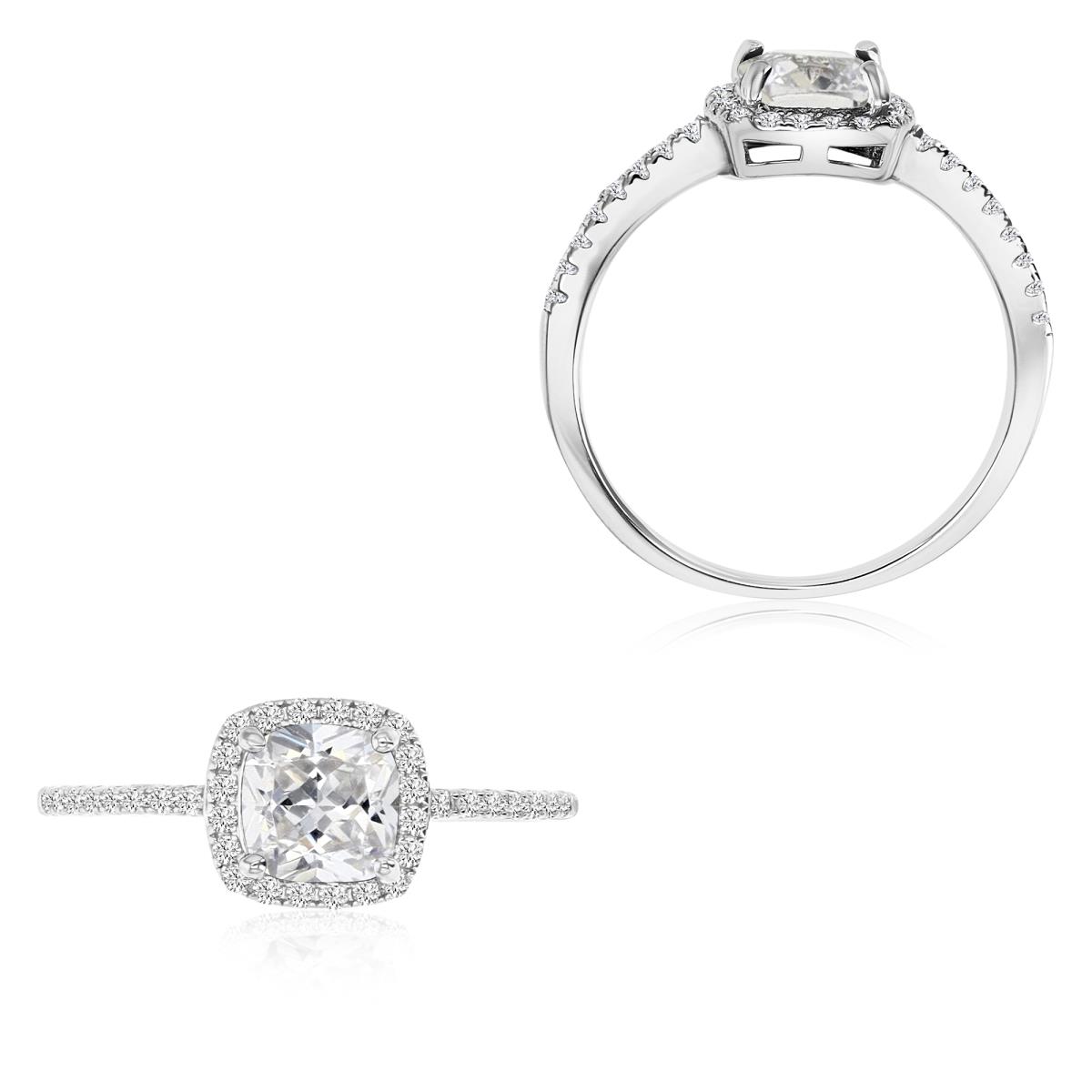 Sterling Silver Rhodium 6MM Polished White CZ Halo Solitaire Ring