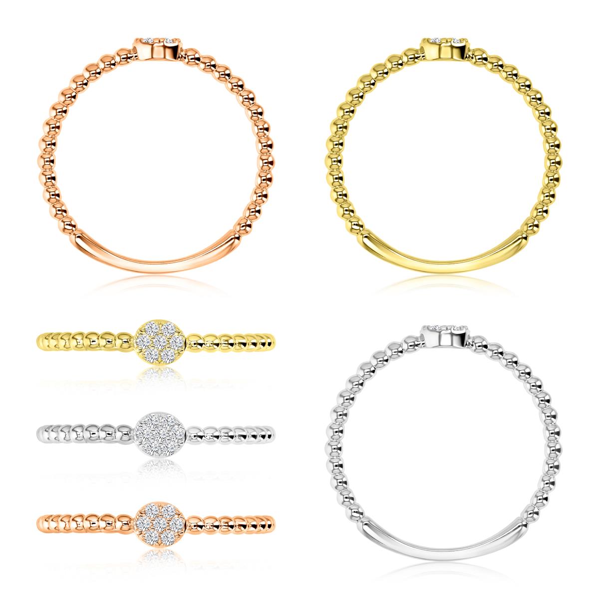 Sterling Silver Rhodium & Yellow & Rose Gold 1M 4MM White CZ Bubble Line Polished Trio Ring