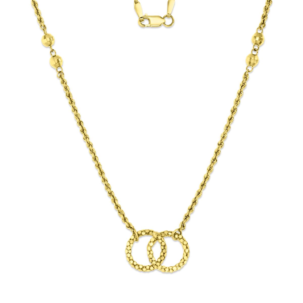 10K Yellow Gold Interlocking 12.50mm Circles 18" Rope Necklace