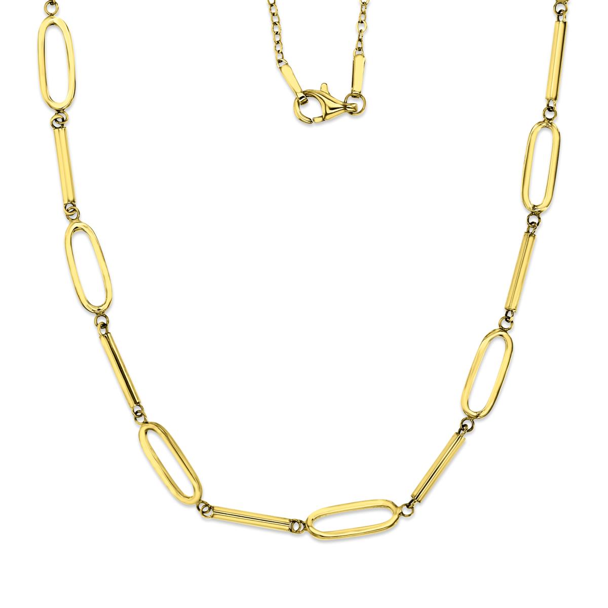 10K Yellow Gold Alternating Paperclip Tube 18" Necklace
