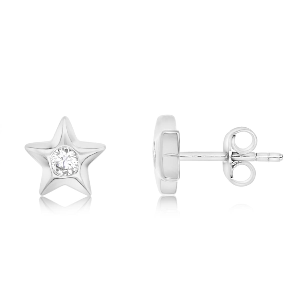 Sterling Silver Rhodium 7MM Polished White CZ Star Stud Earring