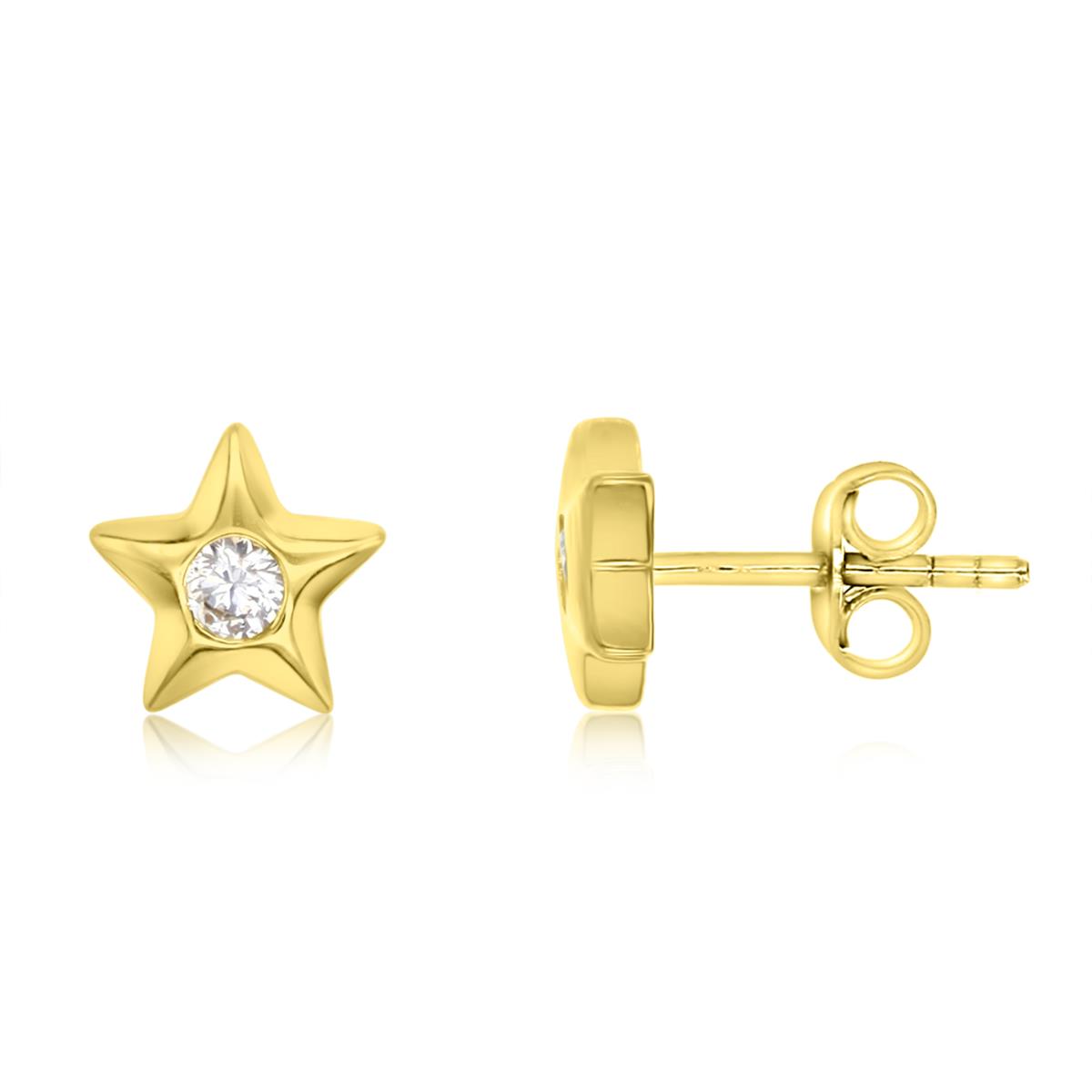 Sterling Silver Yellow 1M 7MM Polished White CZ Star Stud Earring