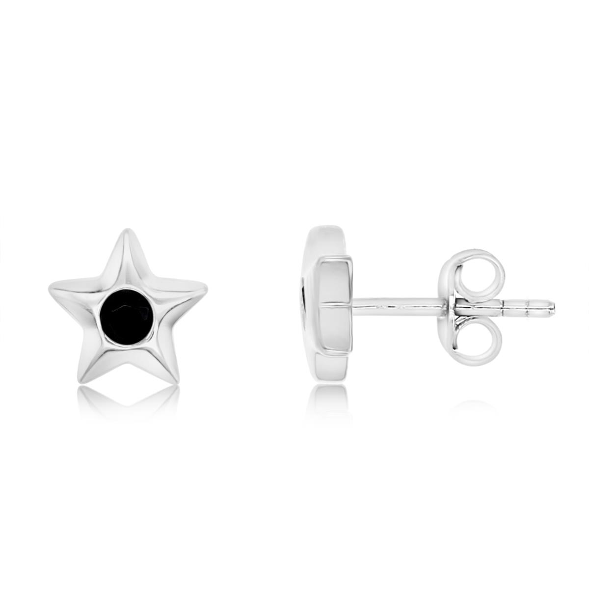 Sterling Silver Rhodium 7MM Polished Black Spinel Star Stud Earring
