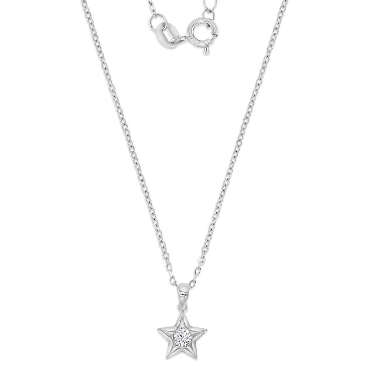 Sterling Silver Rhodium 9MM Polished White CZ Star 18'' Necklace