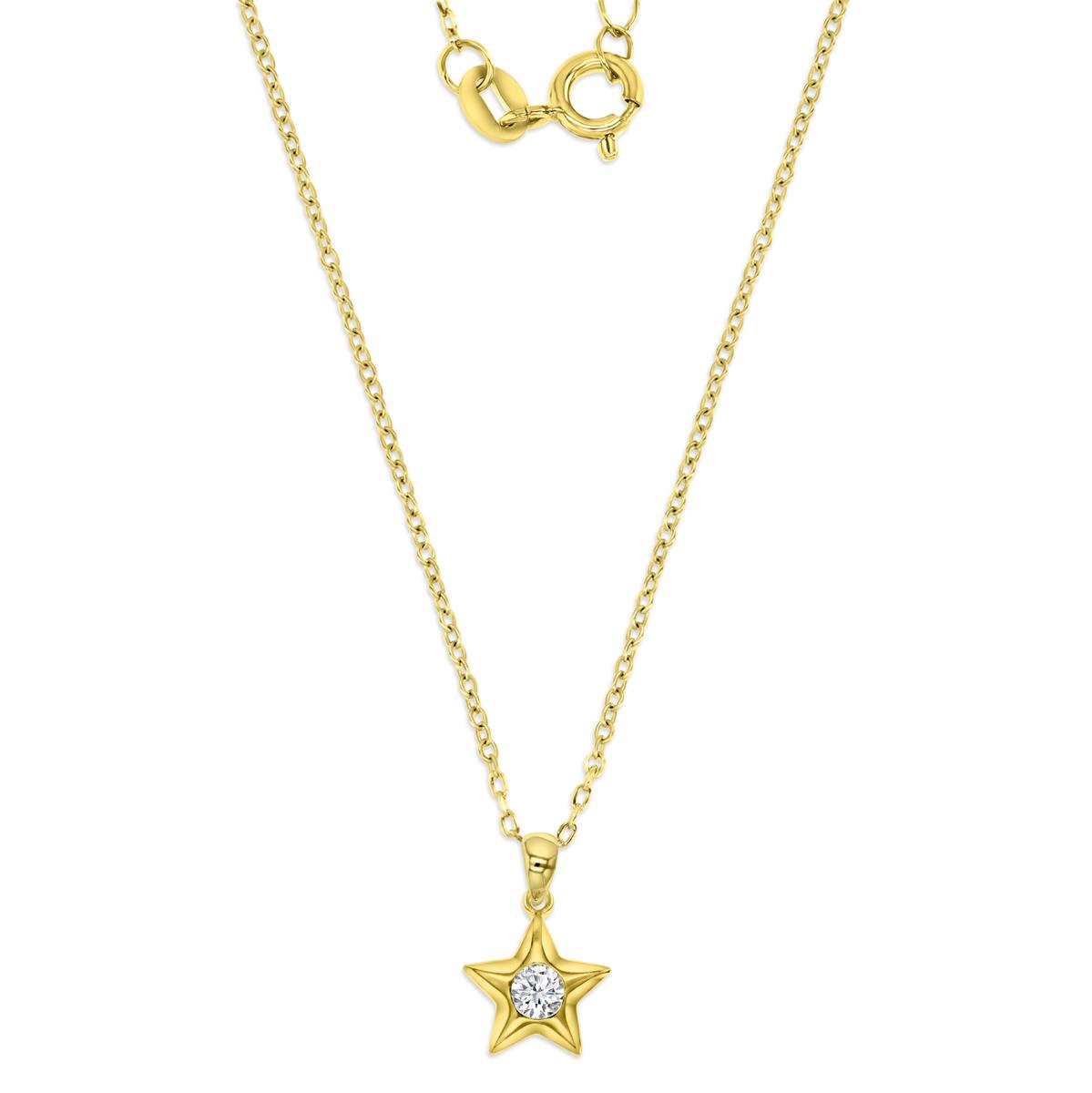 Sterling Silver Yellow 1M 9MM Polished White CZ Star 18'' Necklace