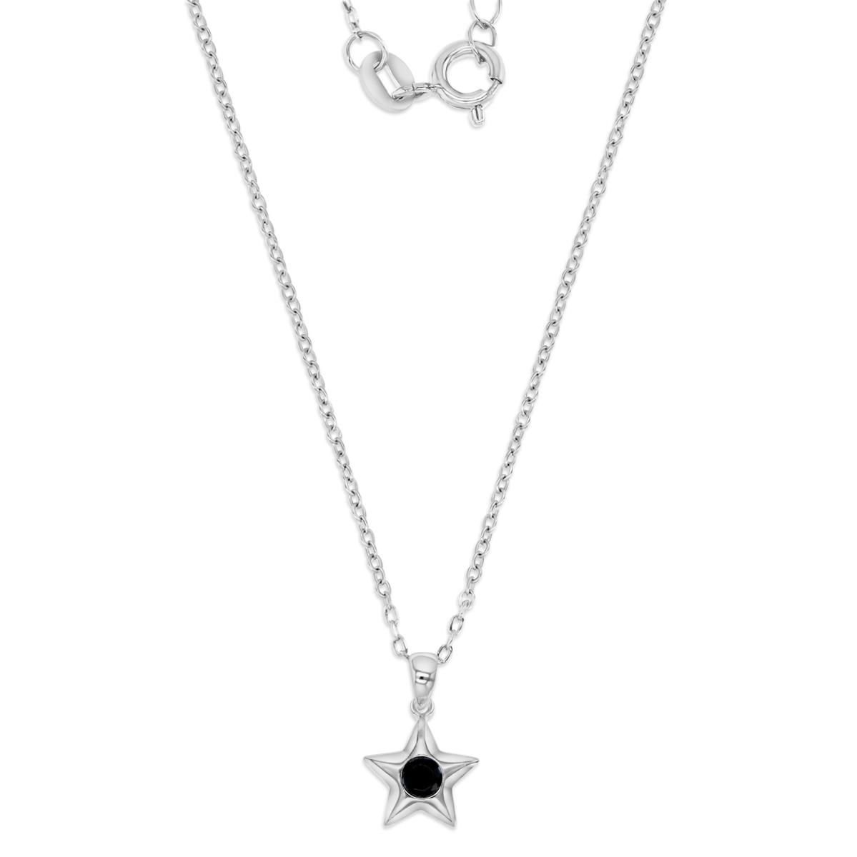 Sterling Silver Rhodium 9MM Polished Black Spinel Star 18'' Necklace