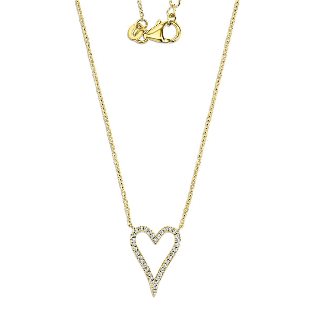 Sterling Silver Yellow 20MM Polished White CZ Cut Out Dangling Heart 16+2'' Necklace