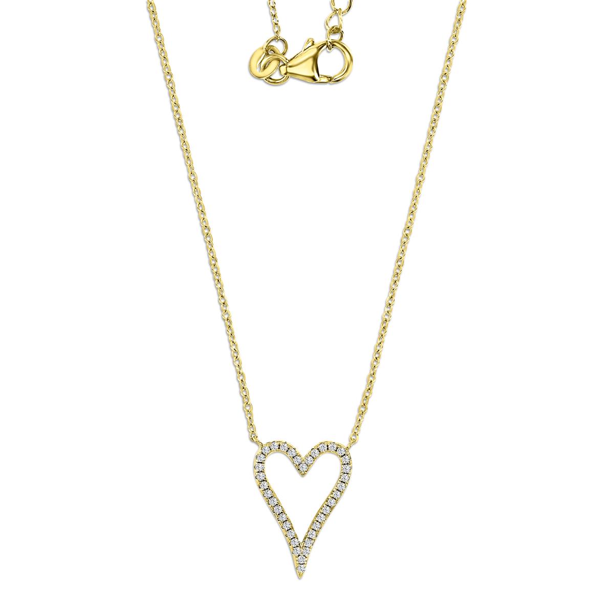 Sterling Silver Yellow 1M 20MM Polished White CZ Cut Out Dangling Heart 16+2'' Necklace