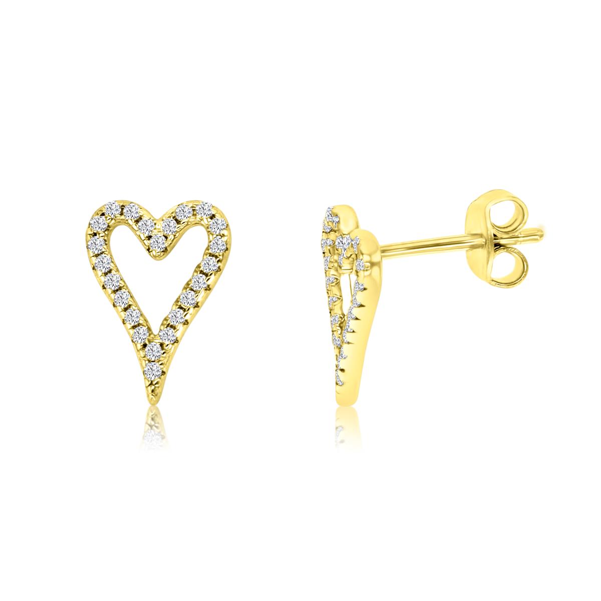 Sterling Silver Yellow 1M 12X8MM Polished White CZ Heart Cut Out Stud Earring