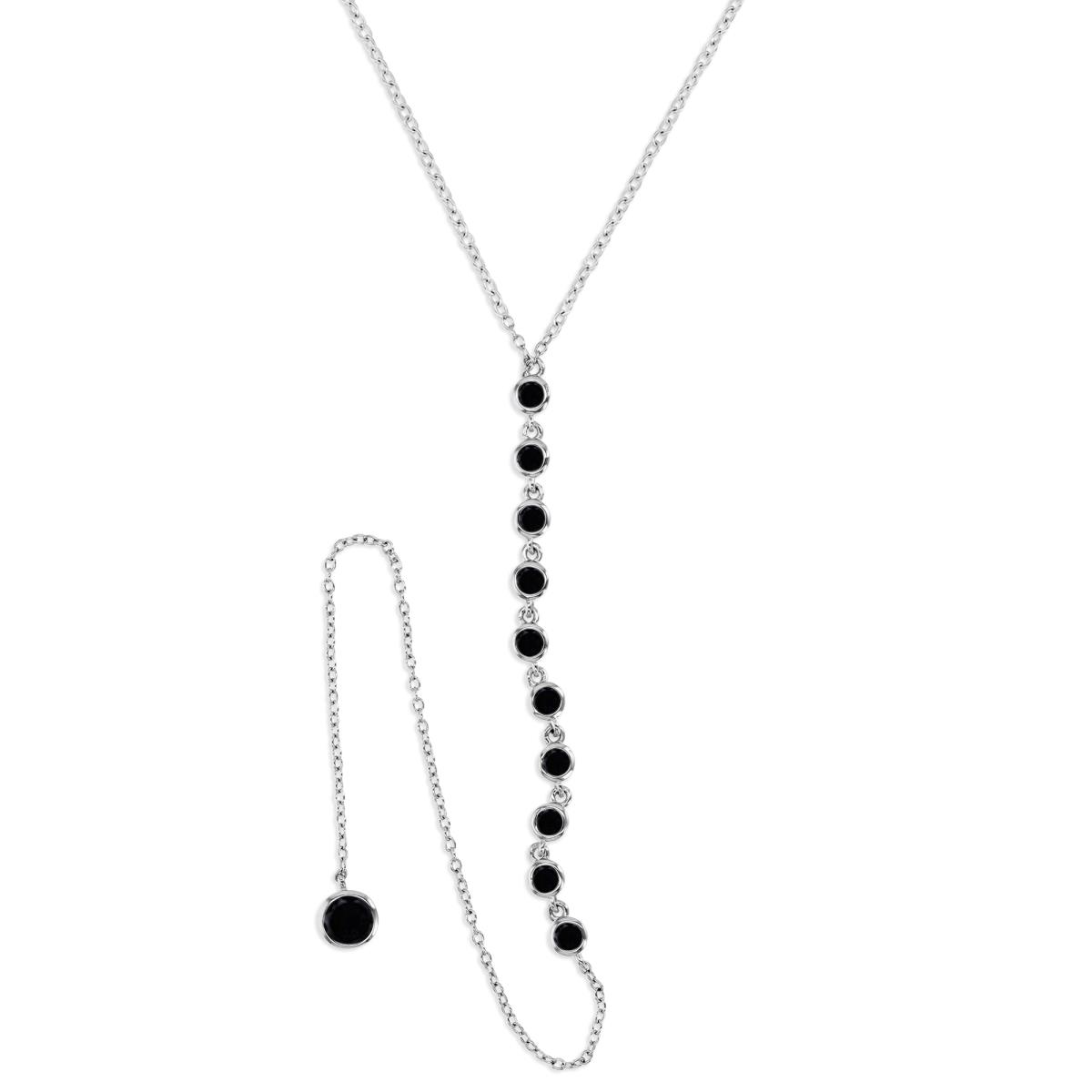 Sterling Silver Rhodium 4MM Polished Black Spinel  Dangling Bezel 'Y'  18+2'' Necklace