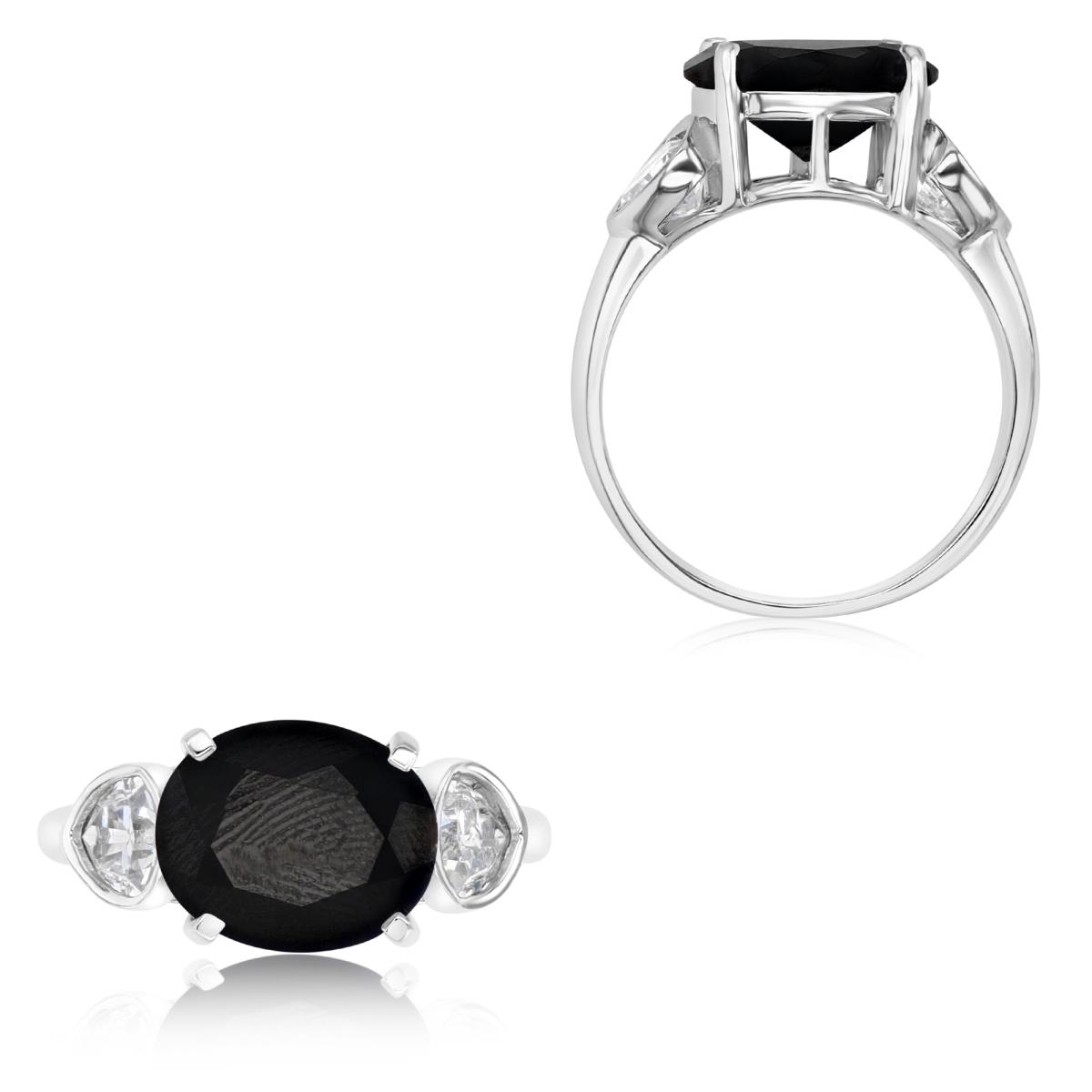 Sterling Silver Rhodium 11x9MM Polished Black Spinel & Cr White Sapphire Cocktail Ring