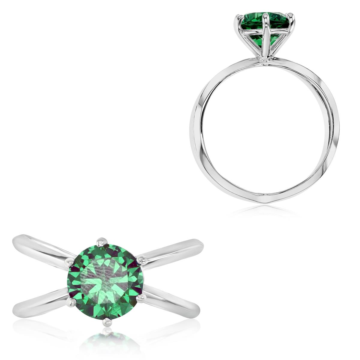 Sterling Silver Rhodium 8MM Green CZ  Criss Cross Solitaire Ring