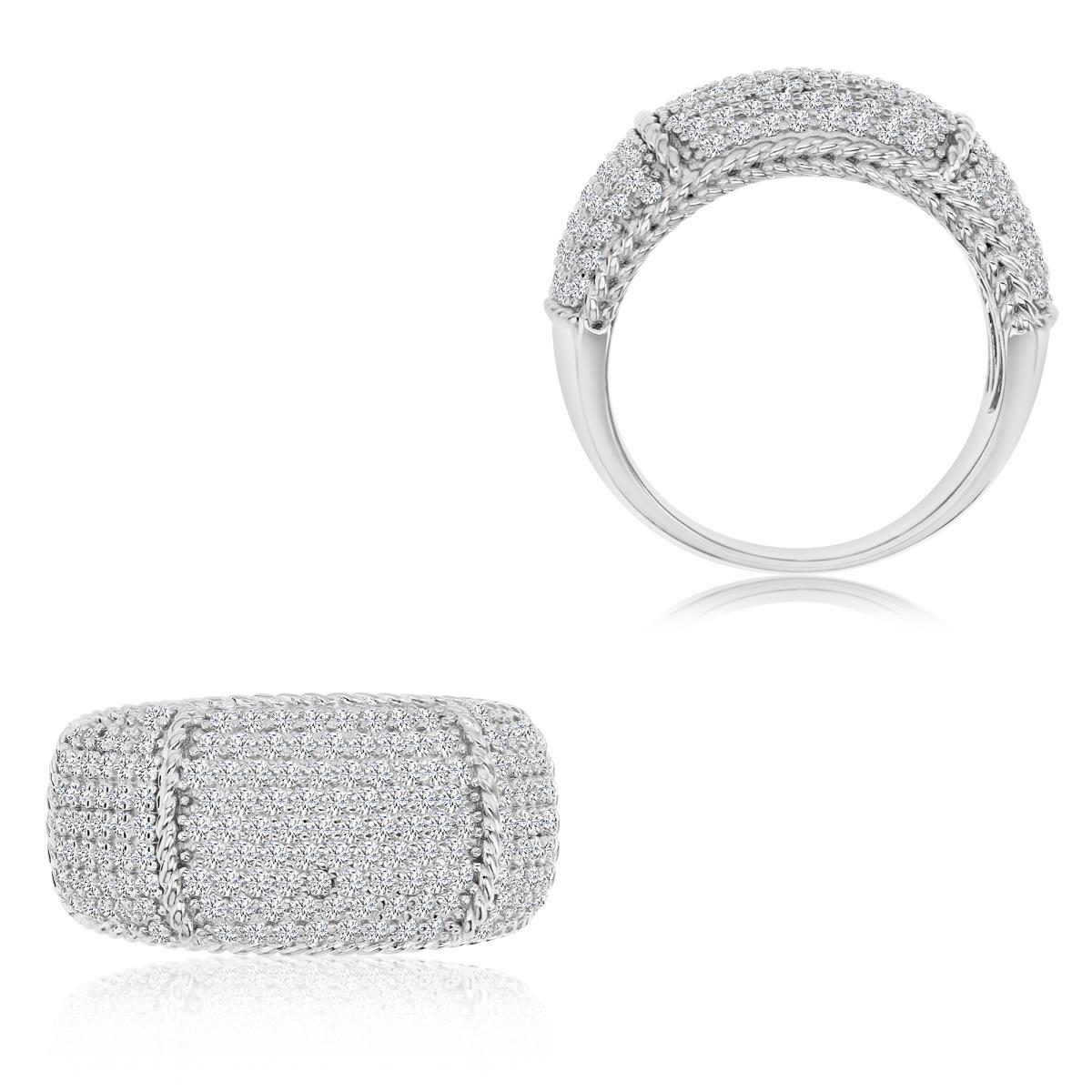 Sterling Silver Rhodium 15MM Polished White CZ Pave Dome Ring
