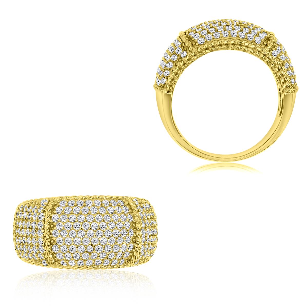 Sterling Silver Yellow 15MM Polished White CZ Pave Dome Ring