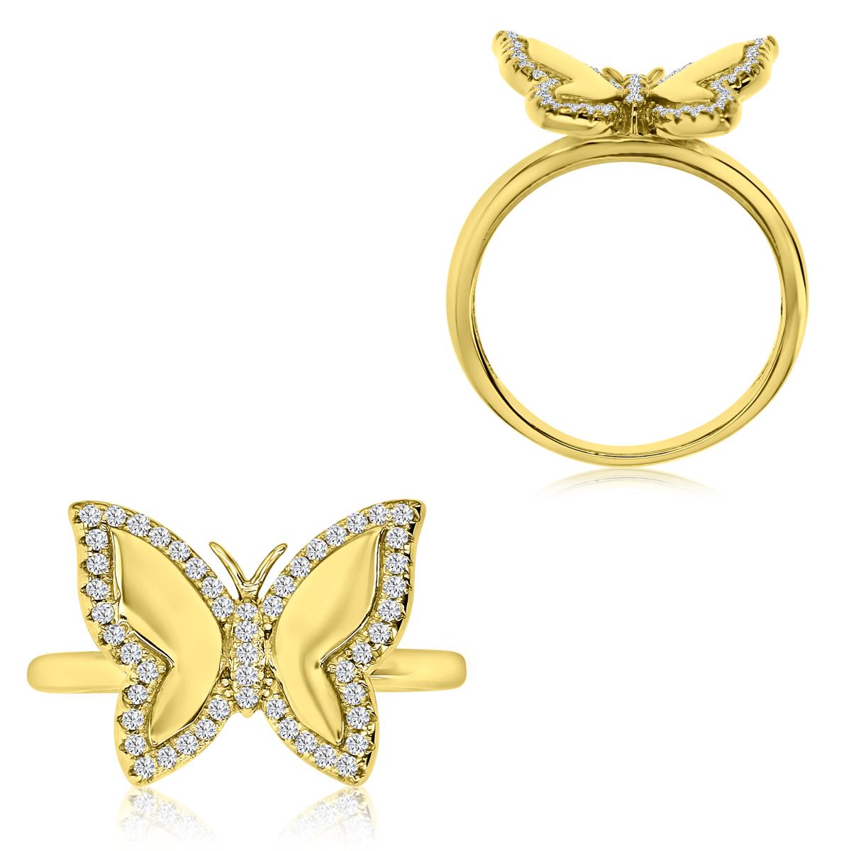 Sterling Silver Yellow 1MM White CZ Polished Butterfly Ring