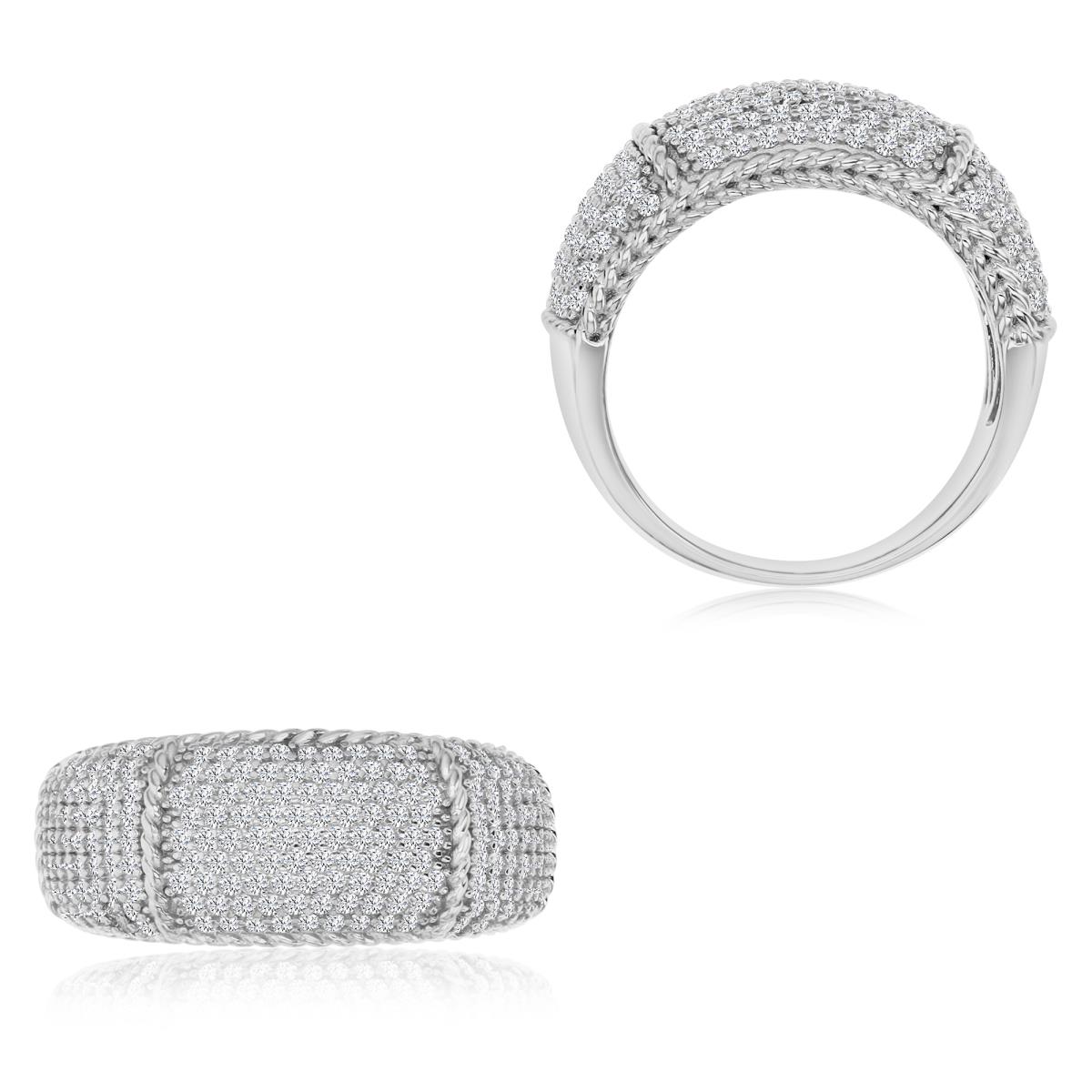 Sterling Silver Rhodium 1MM Polished White CZ Pave Dome Ring
