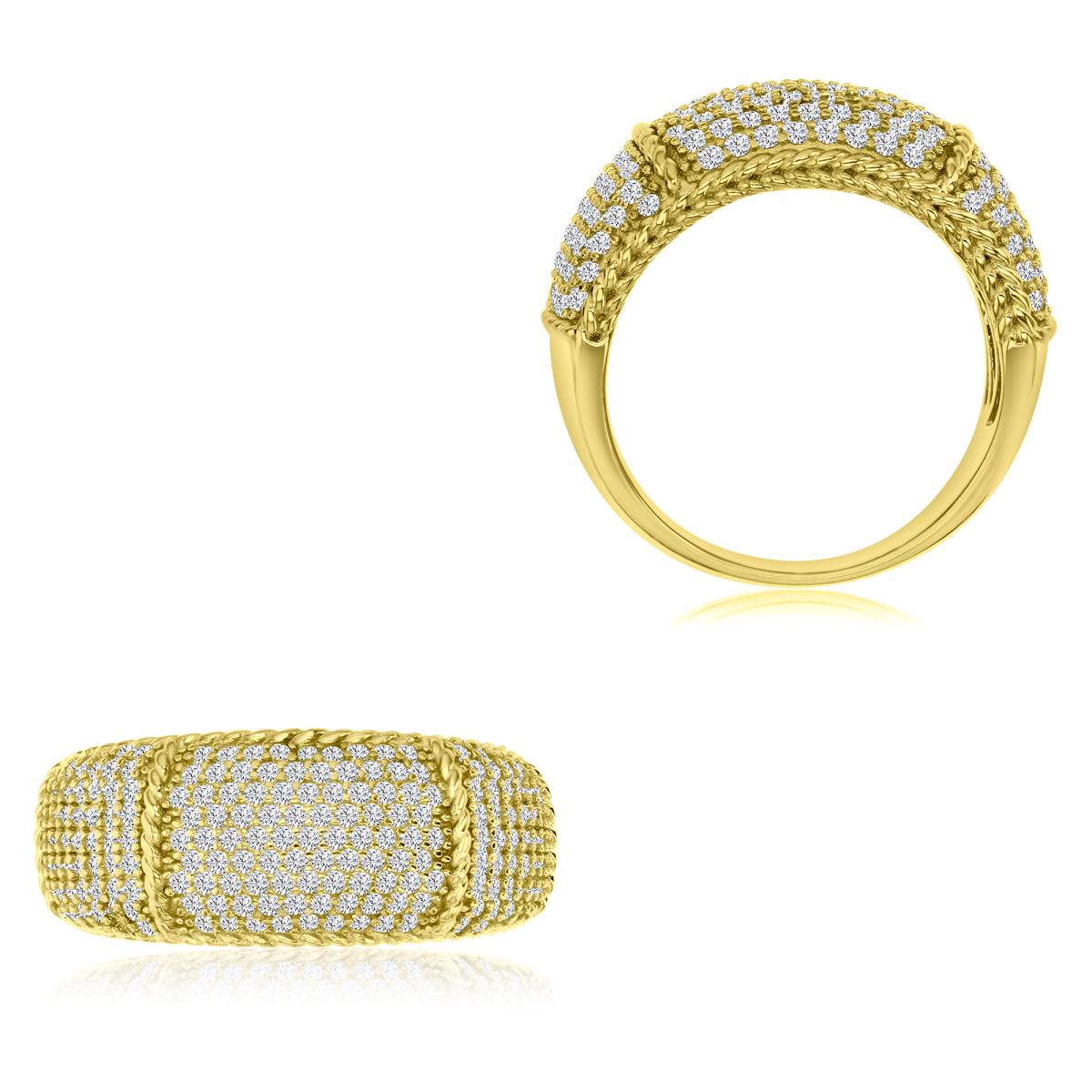 Sterling Silver Yellow 1MM Polished White CZ Pave Dome Ring