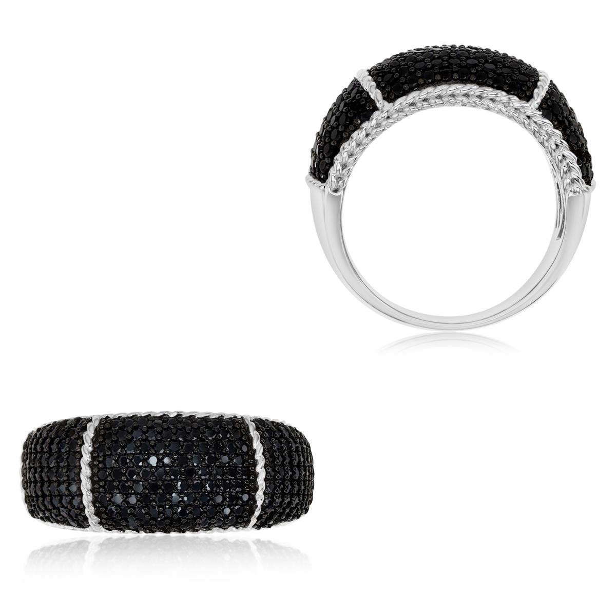 Sterling Silver Rhodium 1MM Polished Black Spinel Pave Dome Ring