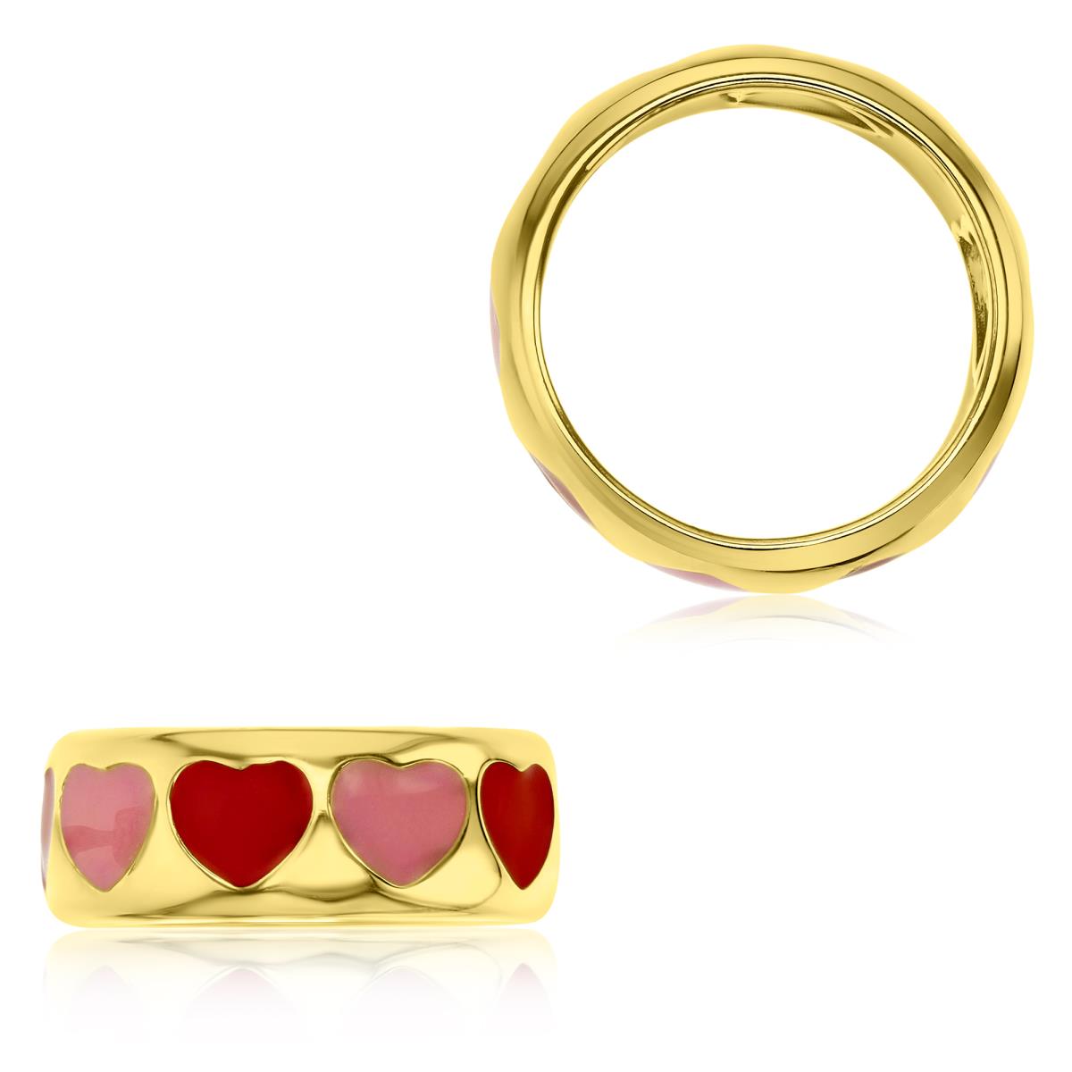 Sterling Silver Yellow 8MM Polished Enamel Hearts Ring