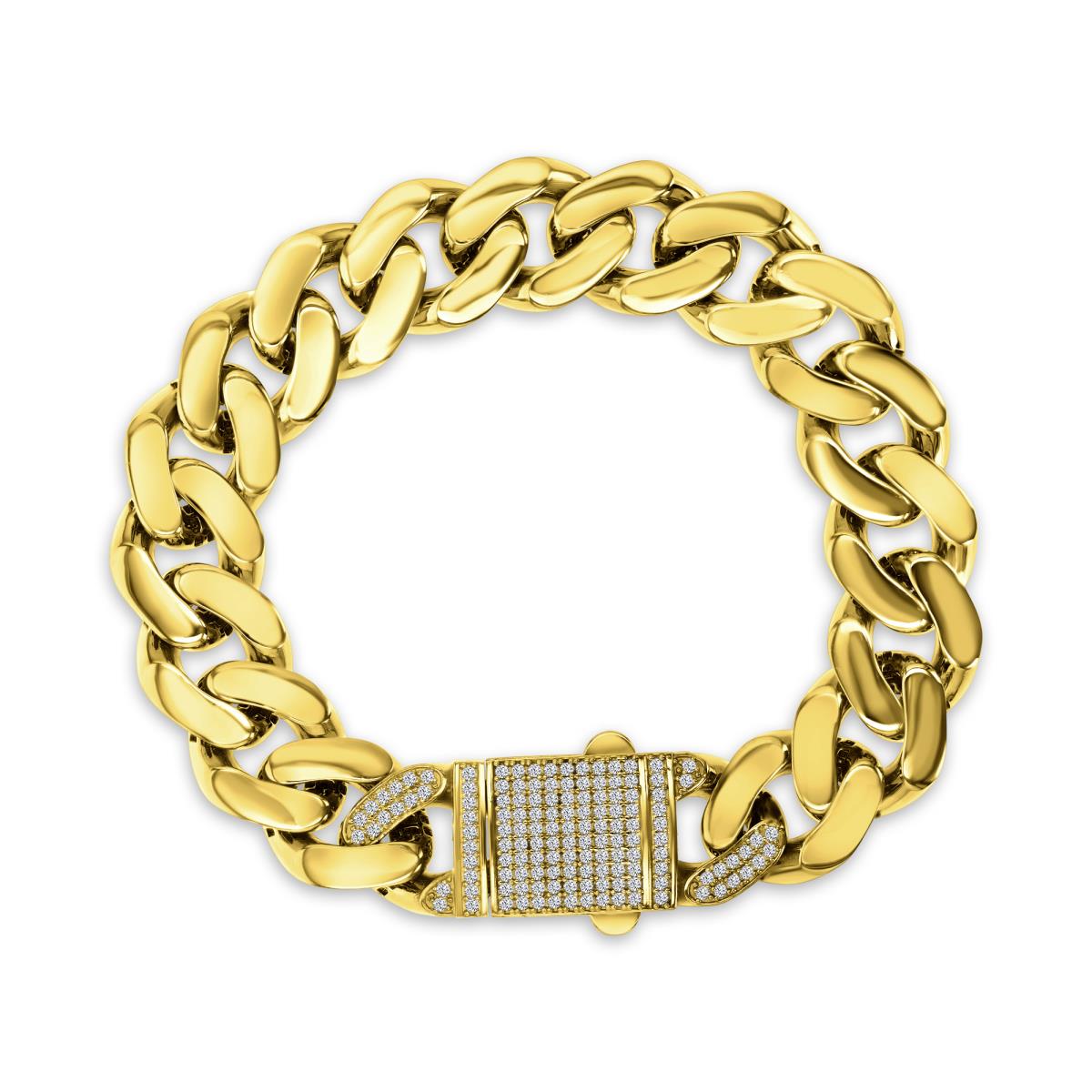 14K Yellow Gold 14mm Miami Cuban Pave 8" Monaco Chain Bracelet