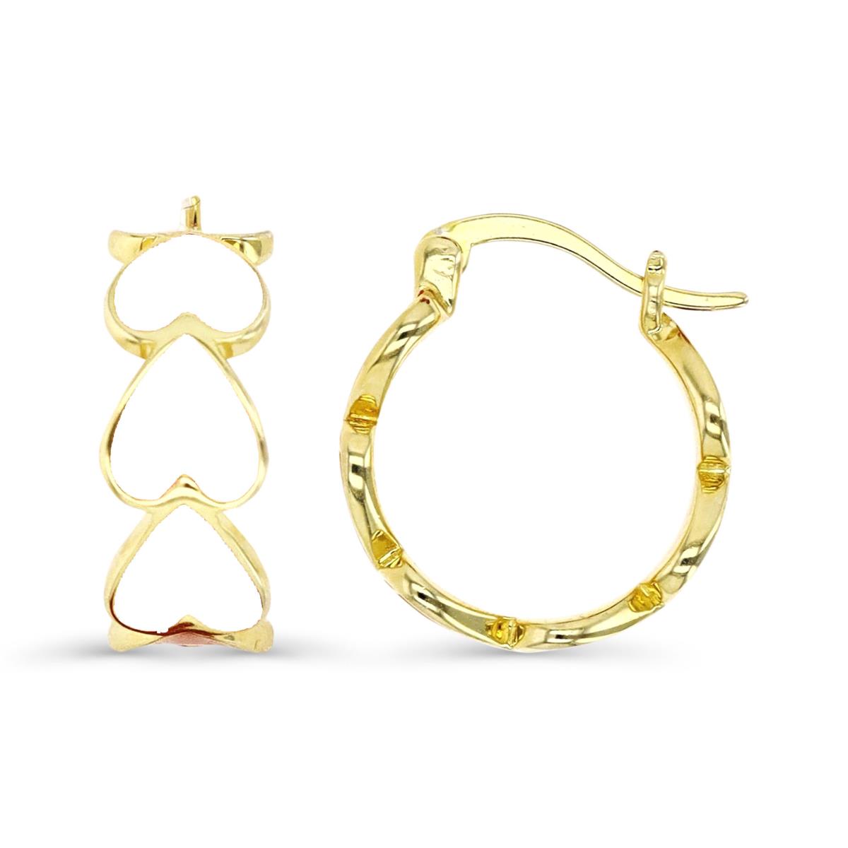 Brass Yellow 17X6MM Polished White Enamel Hearts Hoop Earring