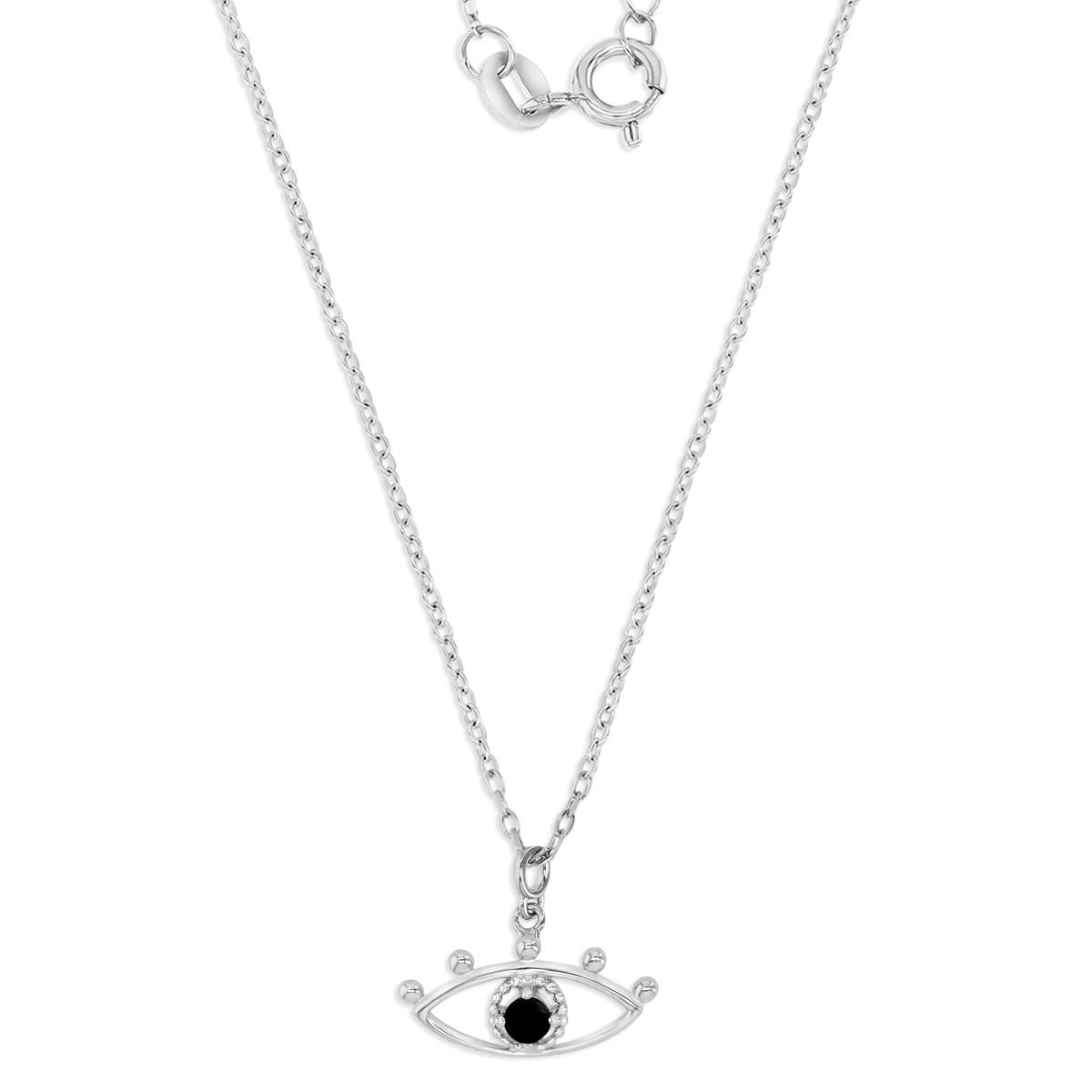 Sterling Silver Rhodium 8MM Polished Black Spinel Evil Eye 16+2'' Necklace