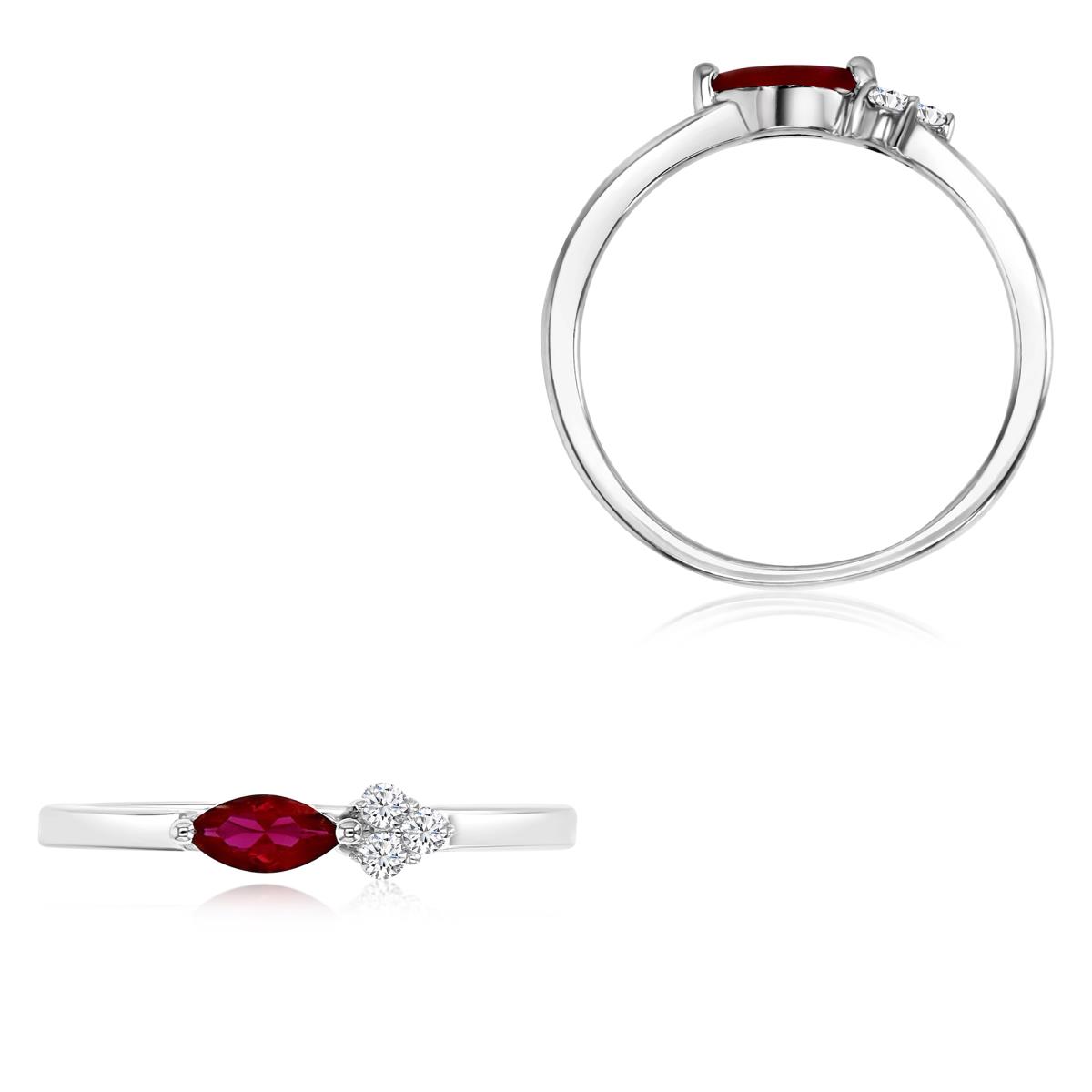 Sterling Silver Rhodium 3MM Polished Cr Ruby & Cr White Sapphire Marquise Ring