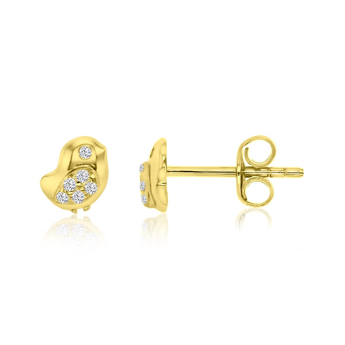 Sterling Silver Yellow 1M 5X4MM Polished White CZ Bird Stud Earrings