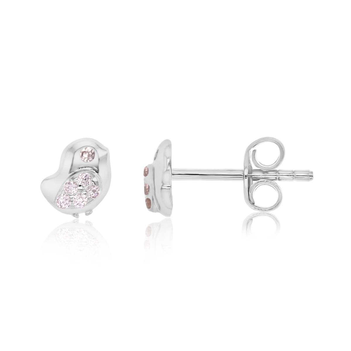 Sterling Silver Rhodium 5X4MM Polished Pink CZ Bird Stud Earrings